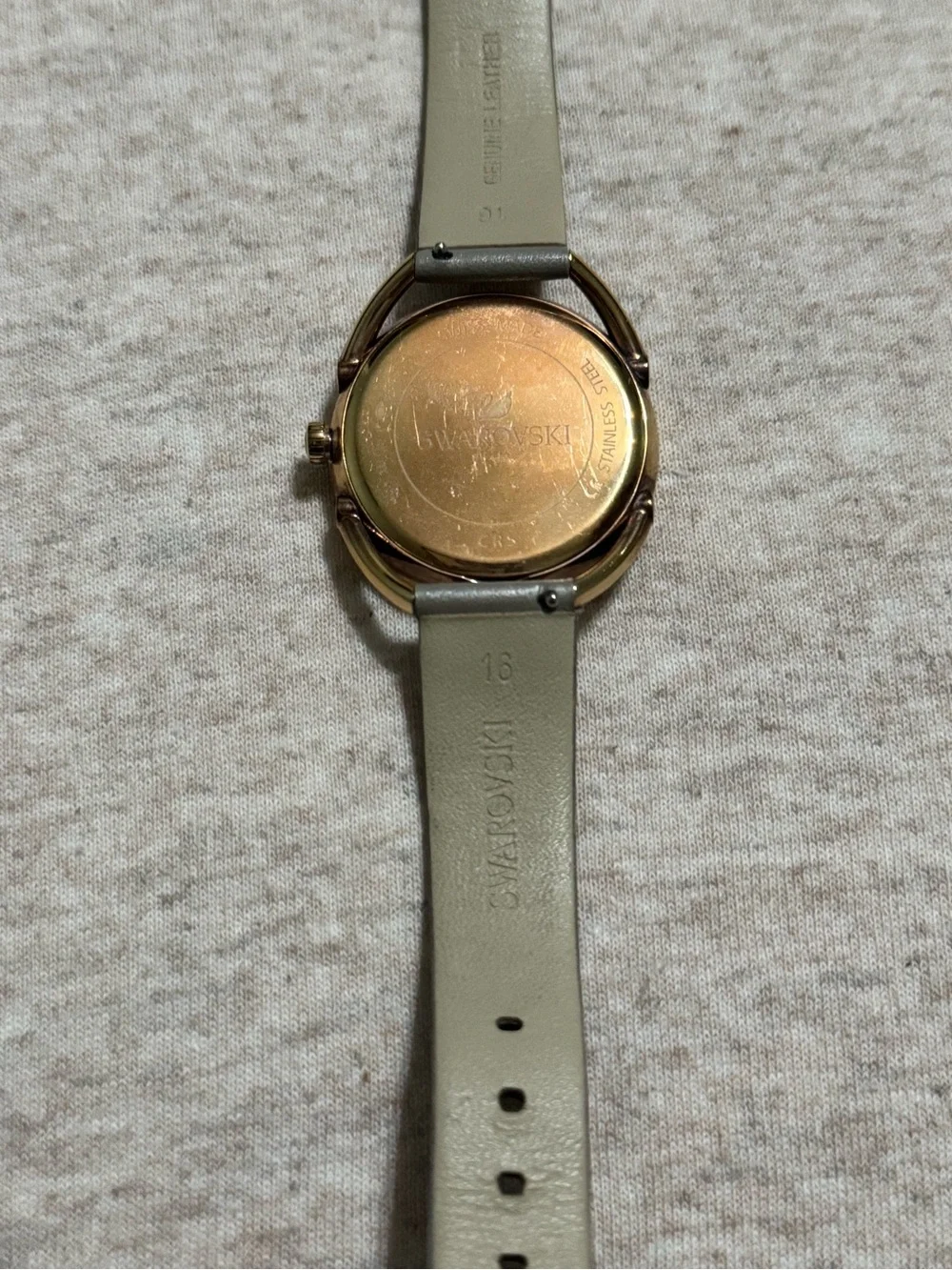 Swarovski Gold-Tone Case Gray Strap Watch with Sparkling Crystal Dial